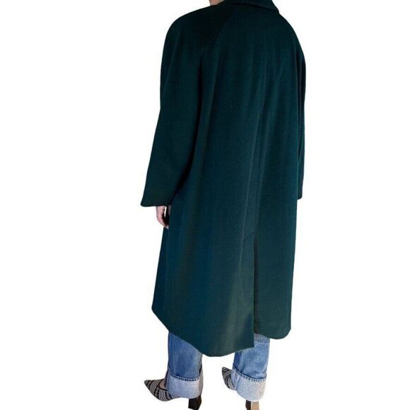 Vintage Ann Milstein Emerald Green Wool Exaggerated Shoulders Trench Coat Sz XL - Picture 4 of 12